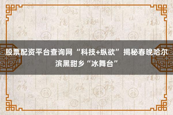 股票配资平台查询网 “科技+纵欲” 揭秘春晚哈尔滨黑甜乡“冰舞台”