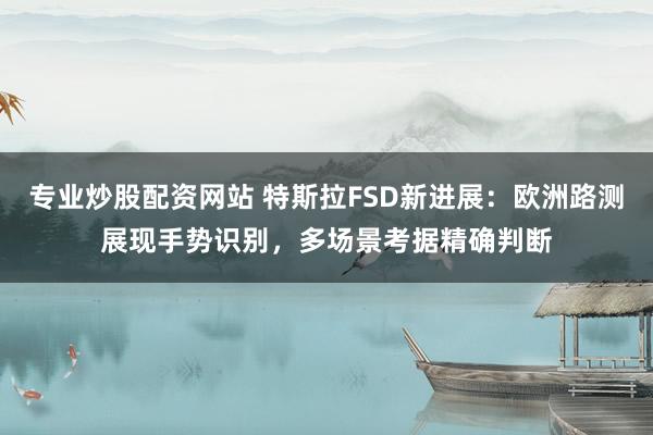 专业炒股配资网站 特斯拉FSD新进展：欧洲路测展现手势识别，多场景考据精确判断